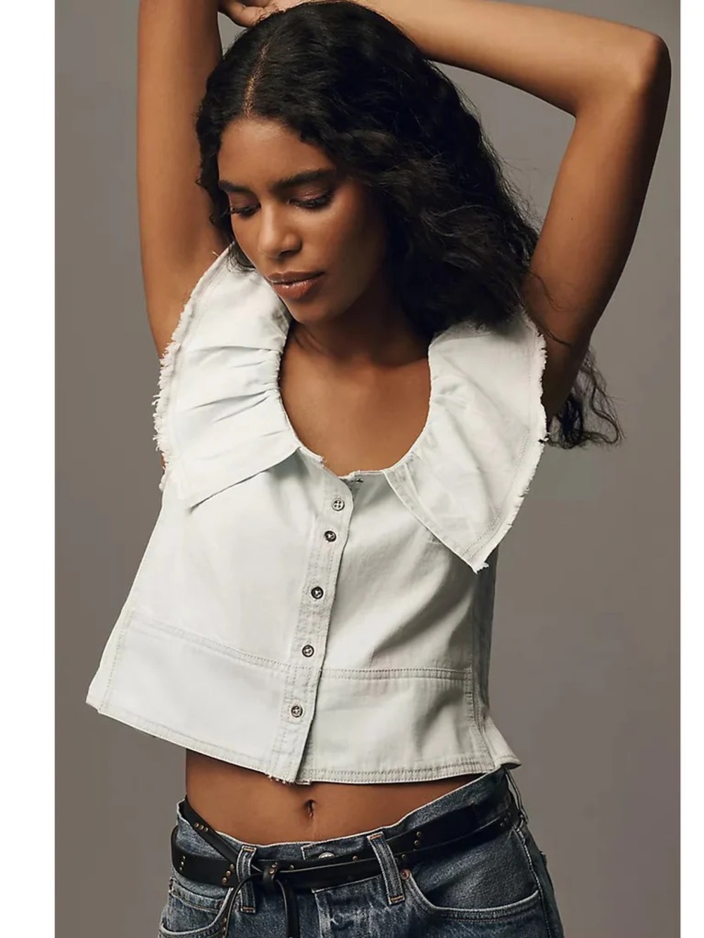 Anthropologie ( Pilcro) Sleeveless Button-Front Top with Ruffle Collar - White